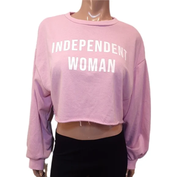 3/$20 Fashion Nova Independent Woman Cropped Sweatshirt Raw Hem Pink Oversized - Picture 5 of 15
